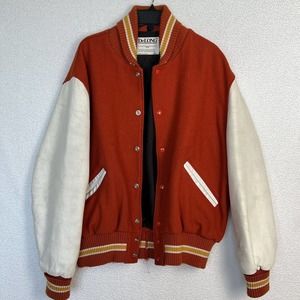 Vintage DeLong Sportswear Varsity Letterman Jacket Sz 48 Rusty Orange Wool Blend